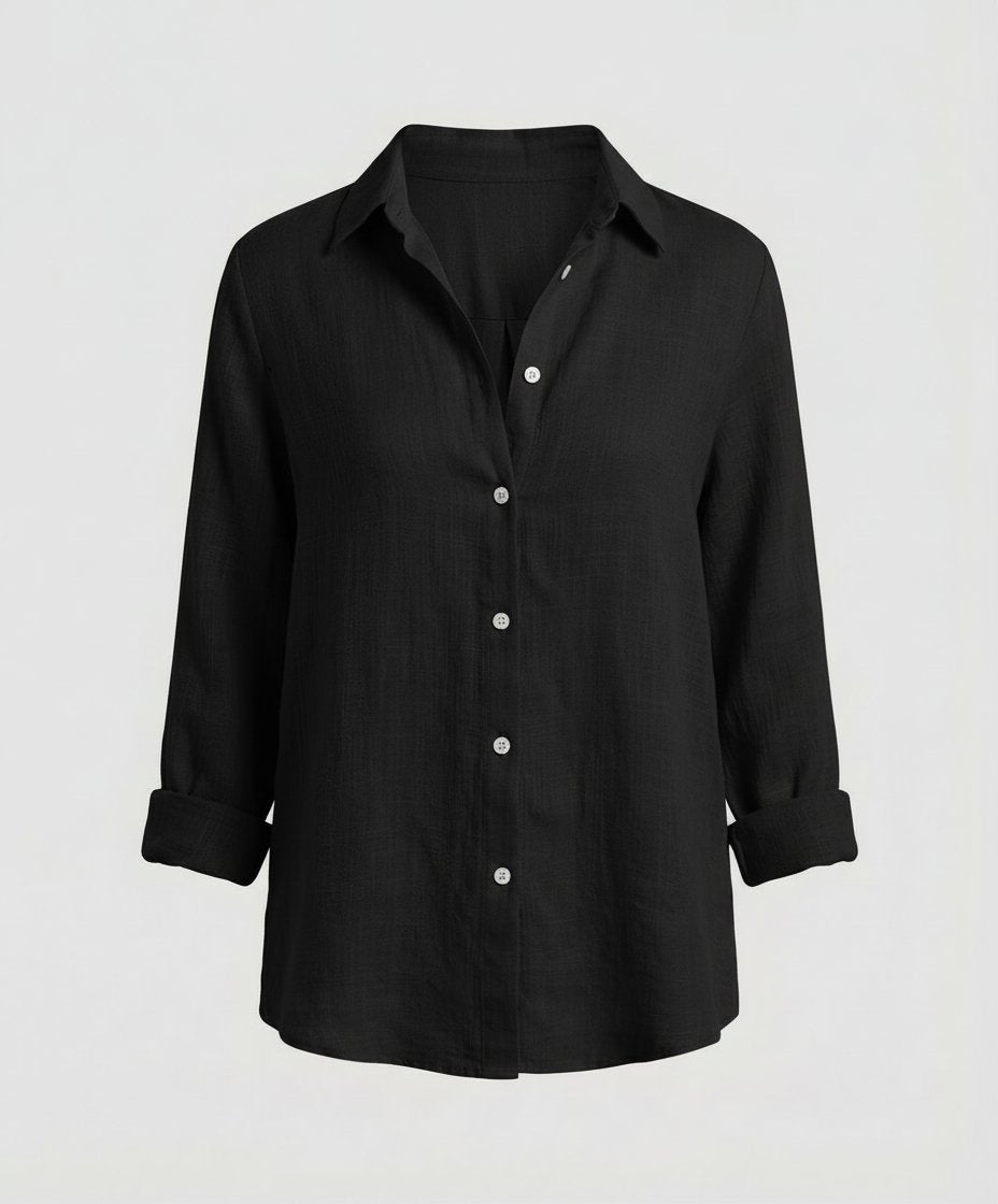 Women's Three-Quarter Sleeve Collar Blouse – Classic Button Front Blouse
