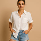 Women's Short Sleeve Button Blouse – Relaxed Casual Shirt Blouse