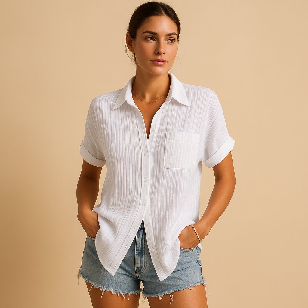 Women's Short Sleeve Button Blouse – Relaxed Casual Shirt Blouse