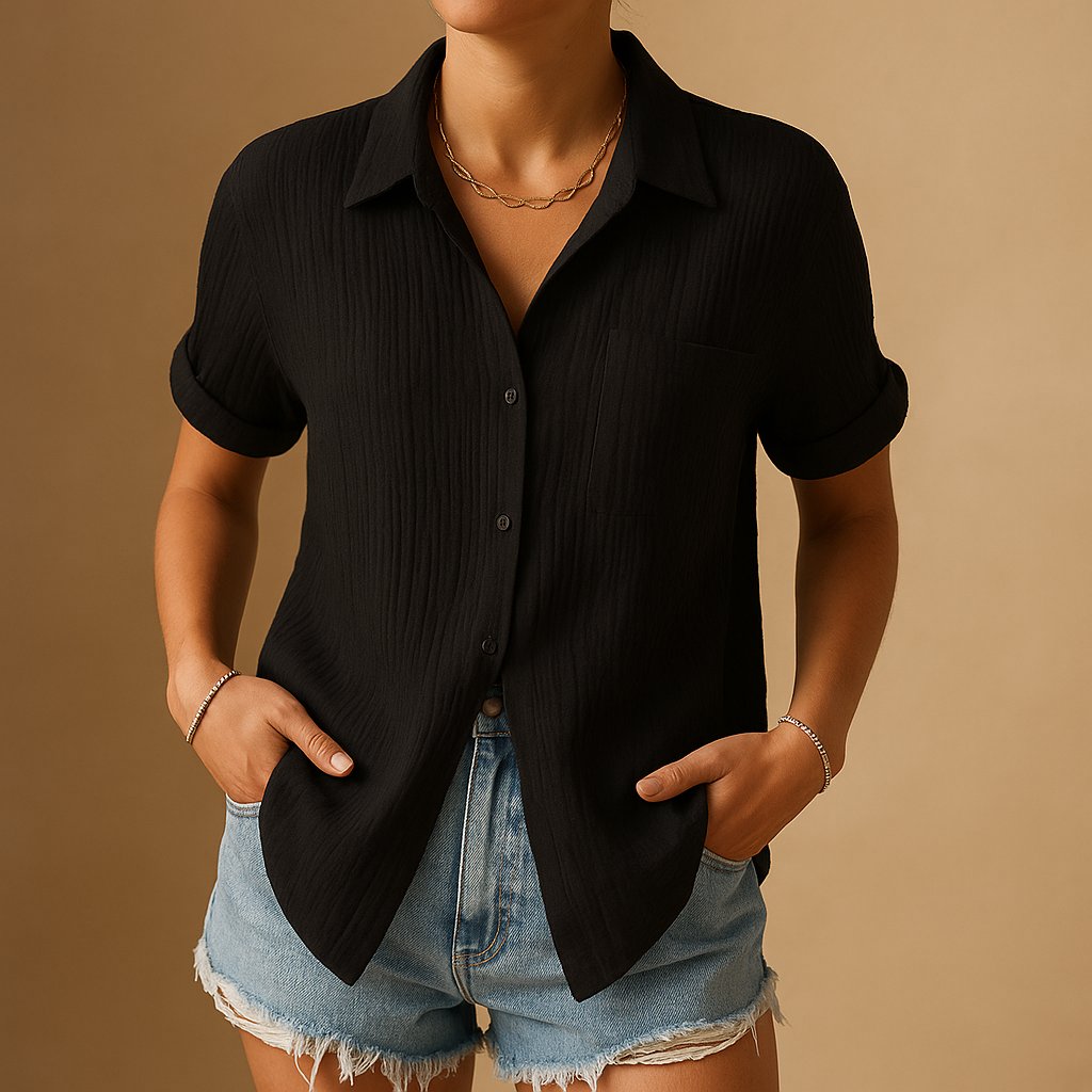 Women's Short Sleeve Button Blouse – Relaxed Casual Shirt Blouse