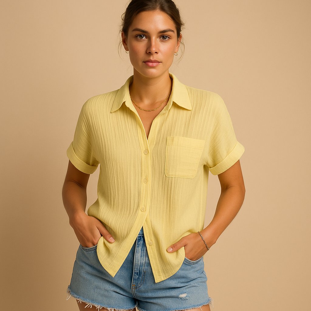 Women's Short Sleeve Button Blouse – Relaxed Casual Shirt Blouse