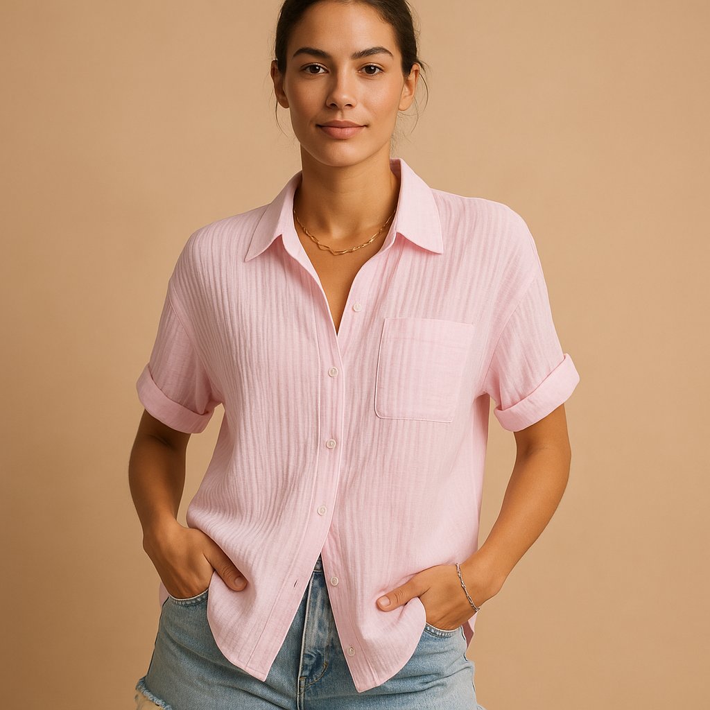 Women's Short Sleeve Button Blouse – Relaxed Casual Shirt Blouse