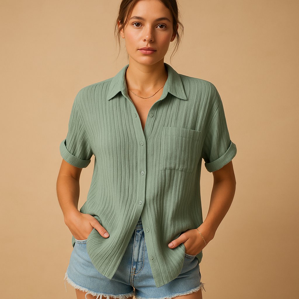 Women's Short Sleeve Button Blouse – Relaxed Casual Shirt Blouse
