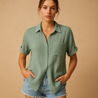 Women's Short Sleeve Button Blouse – Relaxed Casual Shirt Blouse