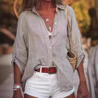 Women's Oversized Long Sleeve Blouse – Relaxed Button Front Shirt Blouse