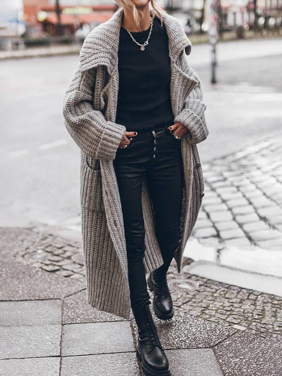 Women's Chunky Lapel Cardigan – Oversized Longline Button Cardigan