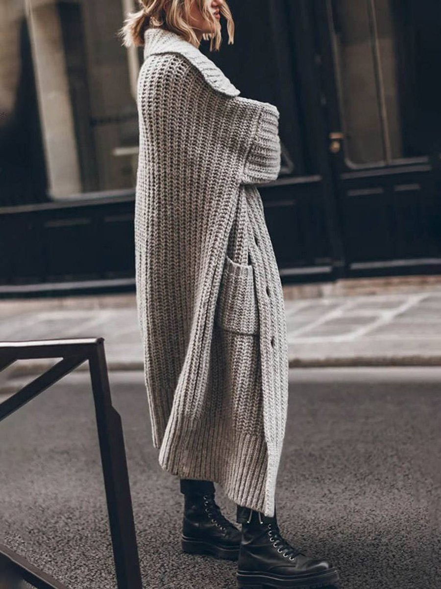 Women's Chunky Lapel Cardigan – Oversized Longline Button Cardigan