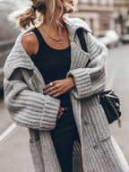 Women's Chunky Lapel Cardigan – Oversized Longline Button Cardigan