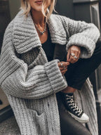 Women's Chunky Lapel Cardigan – Oversized Longline Button Cardigan