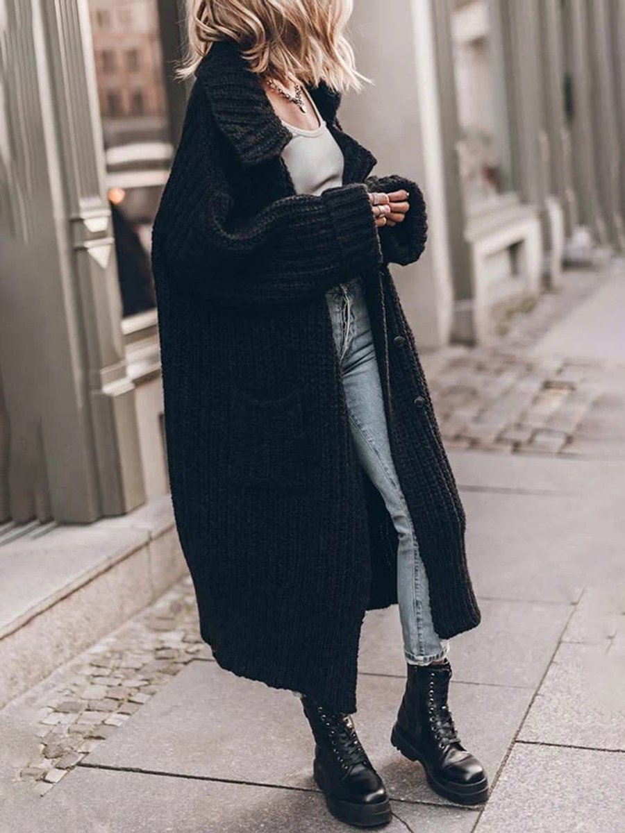 Women's Chunky Lapel Cardigan – Oversized Longline Button Cardigan