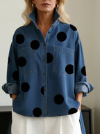 Women's Oversized Polka Dot Blouse – Long Sleeve Relaxed Shirt Blouse