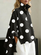Women's Oversized Polka Dot Blouse – Long Sleeve Relaxed Shirt Blouse