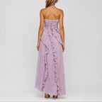 Women's Pleated Halter Wedding Guest Maxi Dress – Ruffle High Low Formal Dress