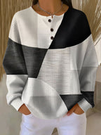 Women's Henley Waffle Knit Sweater – Colour Block Button Neck Pullover
