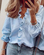 Women's Pleated Dress Blouse – V-Neck Flowy Long Sleeve Blouse