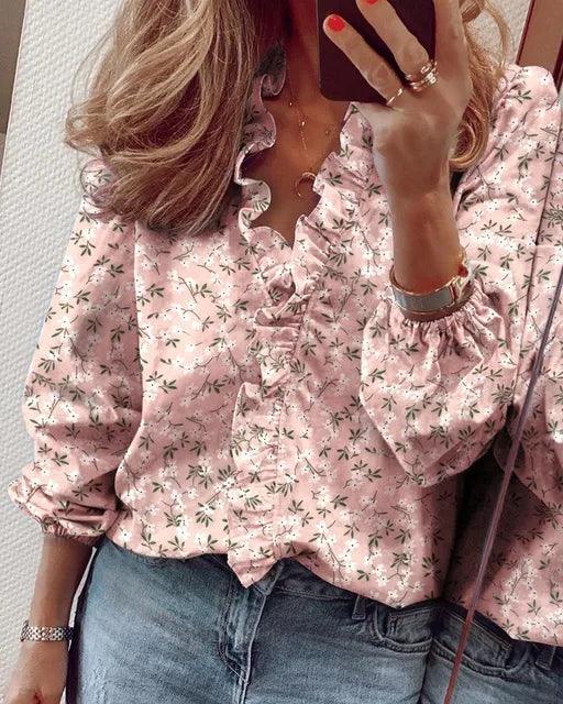 Women's Pleated Dress Blouse – V-Neck Flowy Long Sleeve Blouse