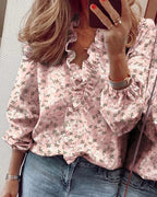 Women's Pleated Dress Blouse – V-Neck Flowy Long Sleeve Blouse
