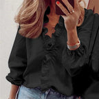 Women's Pleated Dress Blouse – V-Neck Flowy Long Sleeve Blouse