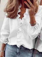Women's Pleated Dress Blouse – V-Neck Flowy Long Sleeve Blouse