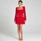 Women's Pearl Embellished Mini Dress – Fitted Cocktail Party Dress