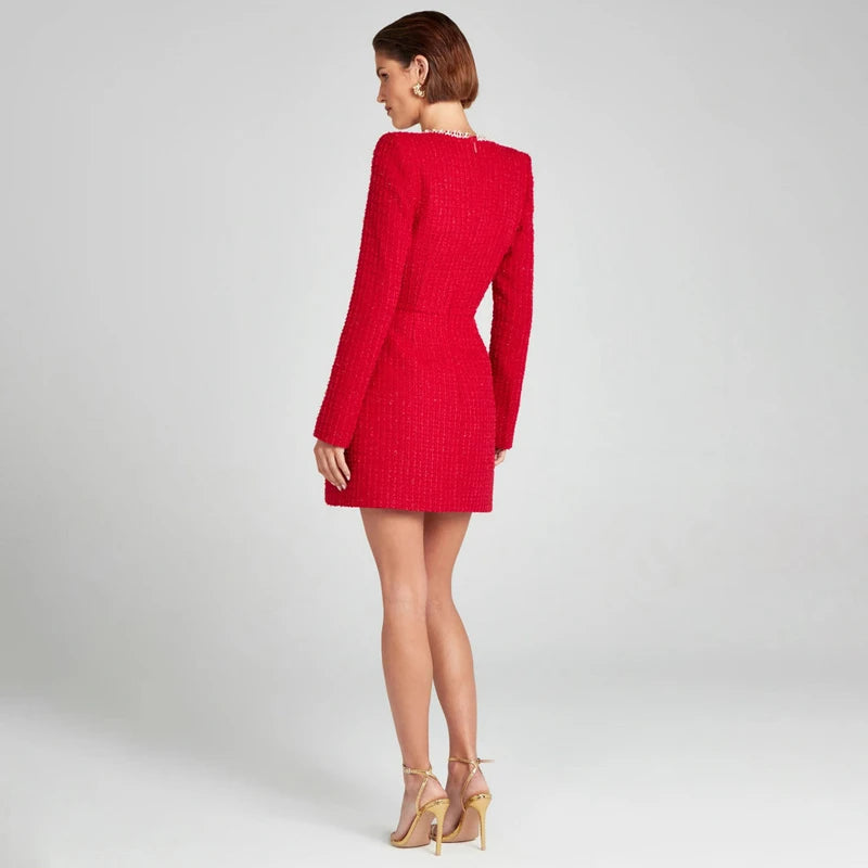 Women's Pearl Embellished Mini Dress – Fitted Cocktail Party Dress