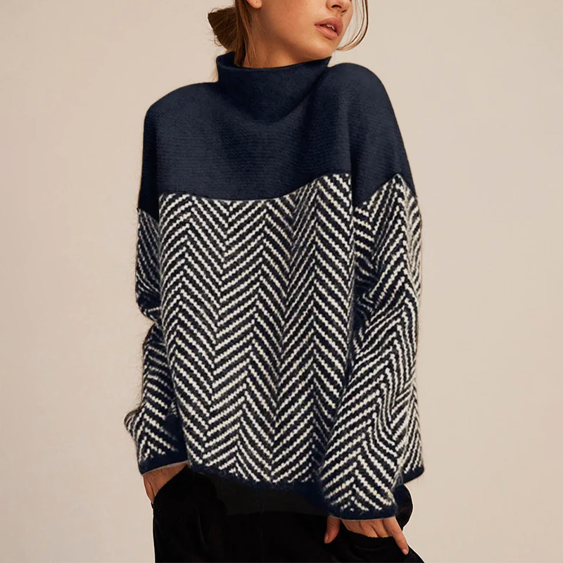 Women's Chevron Knit Sweater – Chunky Roll Neck Sweater