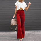 Women's Button Front Retro Flared Trousers – High Waist Pocket Pants