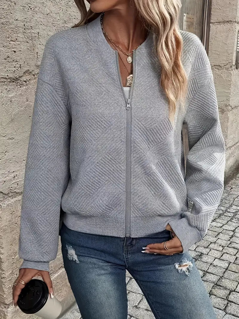 Women's Zip-Up Textured Cardigan – Long Sleeve Knit Cardigan