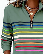 Women's High Neck Zip Sweater – Striped Zip Front Pullover