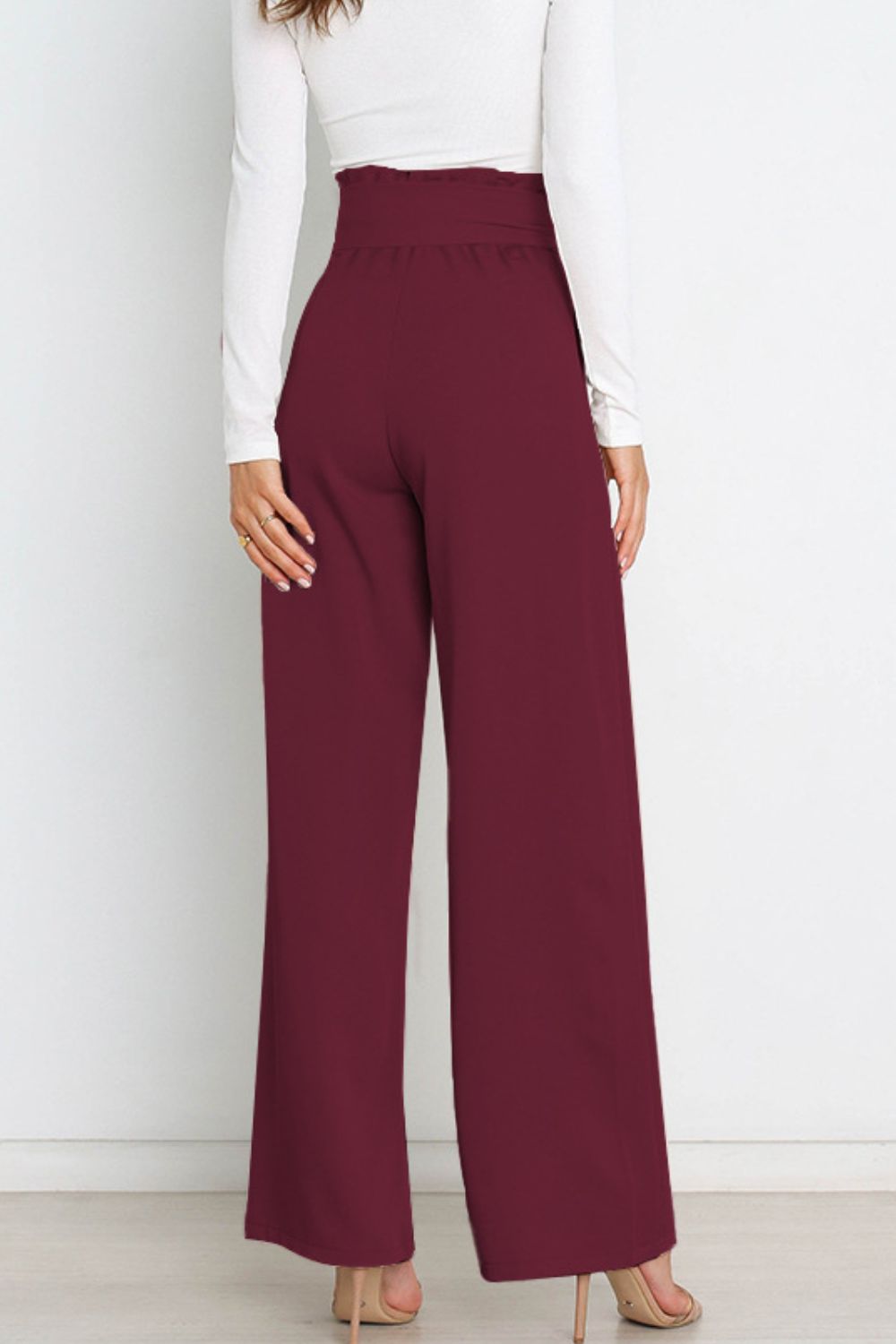 Women's Bow Tie Paperbag Waist Pants – High Rise Wide Leg Trousers
