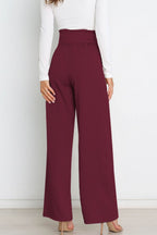 Women's Bow Tie Paperbag Waist Pants – High Rise Wide Leg Trousers