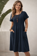 Women's Relaxed Pocket Midi Dress – Long Sleeve Casual Day Dress