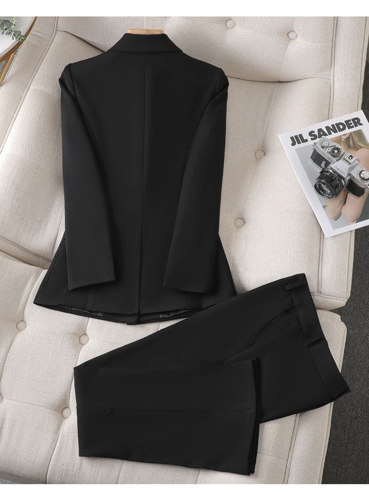Women's Double-Breasted Blazer Suit – Tailored Wide Leg Pants Set