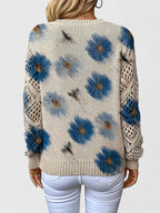 Women's V-Neck Floral Cardigan – Button Front Patterned Knit Cardigan