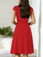 Women's V-Neck Pocket A-Line Dress – Short Sleeve Knee Length Dress