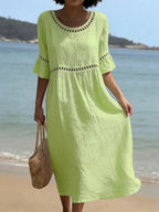Women's Flowy Midi Occasion Dress – Figure-Flattering Day-to-Evening Dress