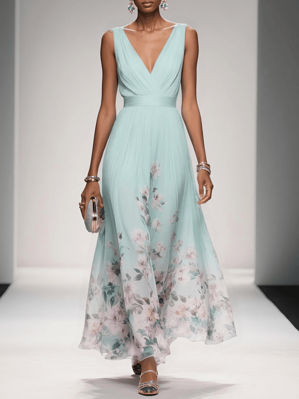 Women's Floral Wedding Guest Maxi Dress – Summer Flowy Occasion Dress