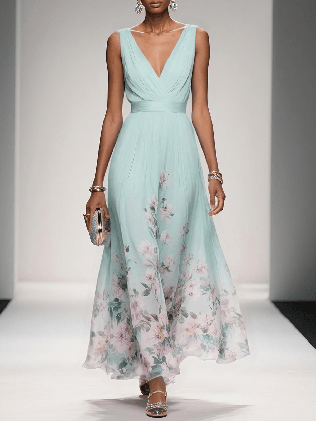 Women's Floral Wedding Guest Maxi Dress – Summer Flowy Occasion Dress