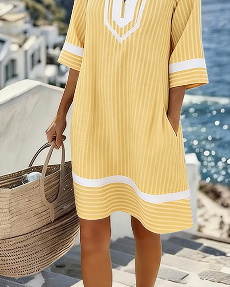Women's Striped Summer Mini Dress – Short Sleeve Relaxed Dress