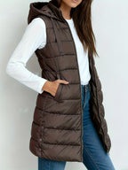 Women's Long Puffer Vest – Sleeveless Quilted Winter Gilet