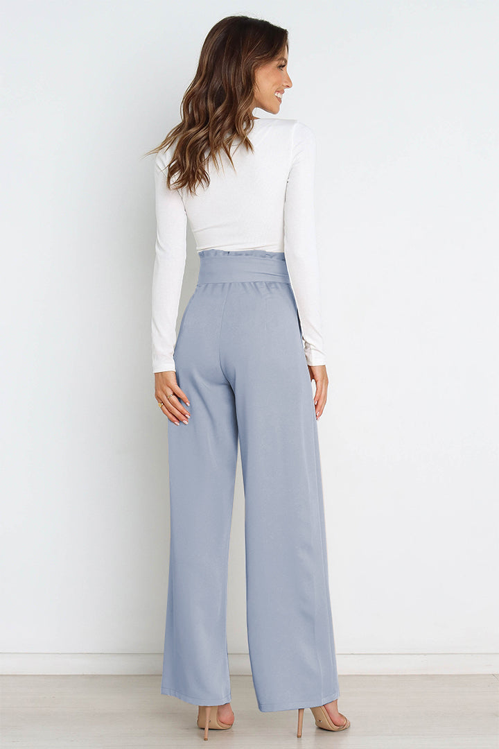 Women's Bow Tie Paperbag Waist Pants – High Rise Wide Leg Trousers