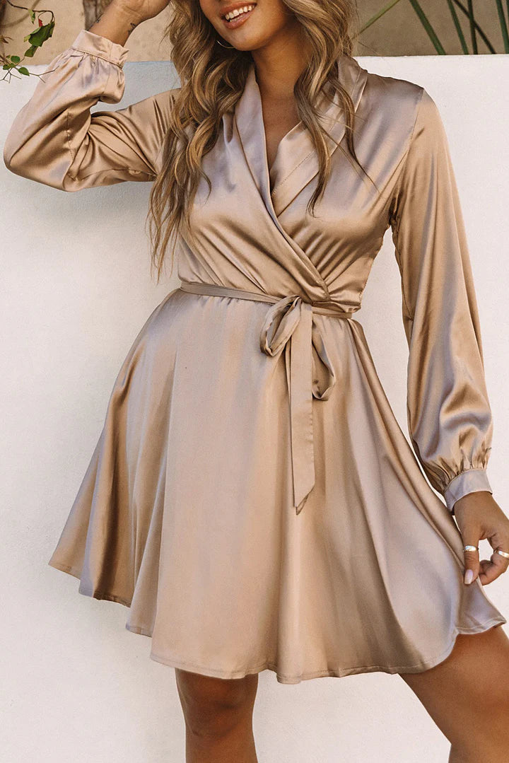 Women's V-Neck Wrap Dress – Long Sleeve Cocktail Occasion Dress