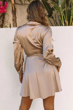 Women's V-Neck Wrap Dress – Long Sleeve Cocktail Occasion Dress