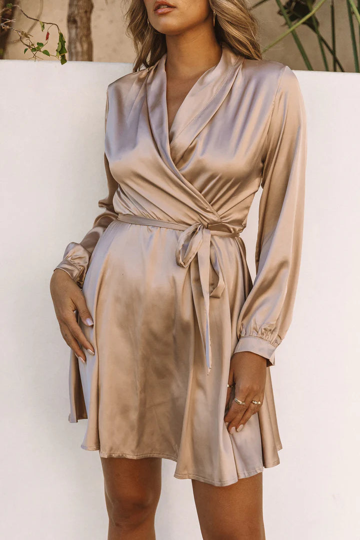 Women's V-Neck Wrap Dress – Long Sleeve Cocktail Occasion Dress