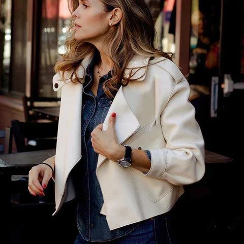 Women's Cropped Biker Jacket – Retro Faux Leather Moto Jacket