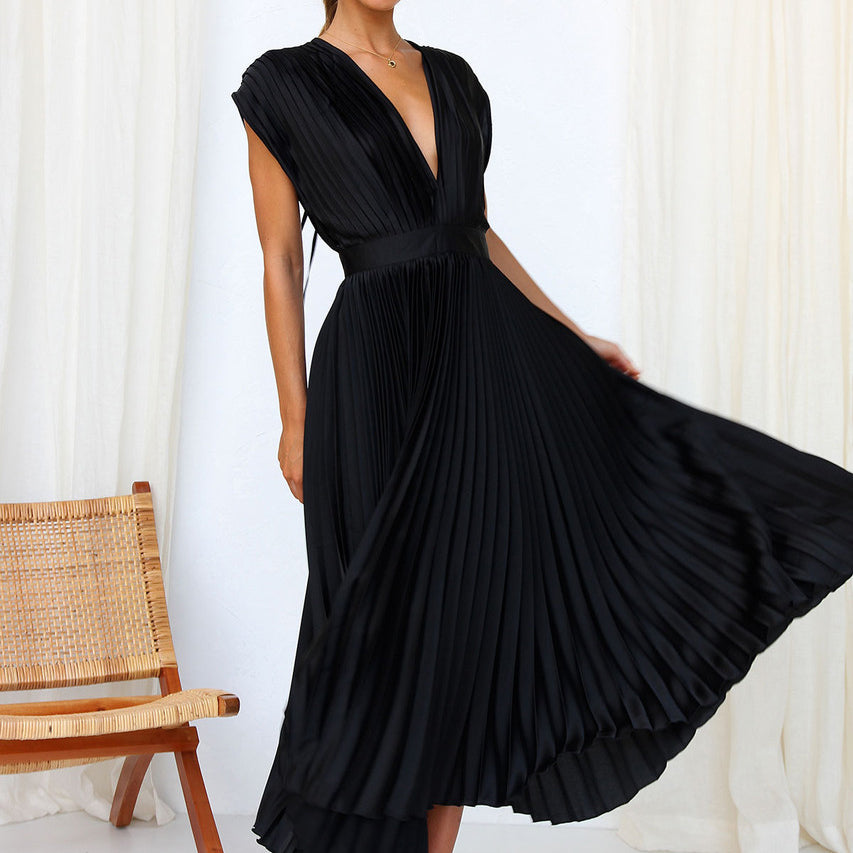Alanah | V-Neck Pleated Wedding Guest Dress with sleeveless and a-line silhouette