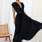 Alanah | V-Neck Pleated Wedding Guest Dress with sleeveless and a-line silhouette