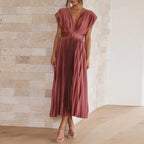 Alanah | V-Neck Pleated Wedding Guest Dress with sleeveless and a-line silhouette