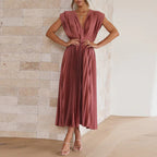 Alanah | V-Neck Pleated Wedding Guest Dress with sleeveless and a-line silhouette
