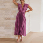 Alanah | V-Neck Pleated Wedding Guest Dress with sleeveless and a-line silhouette